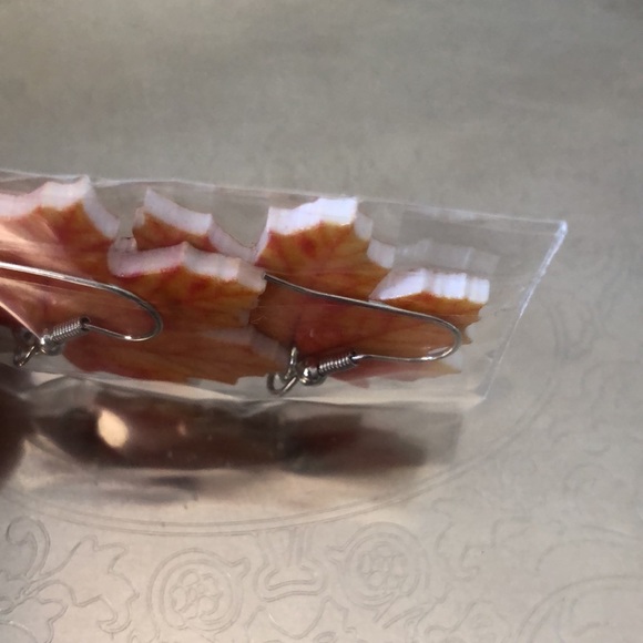 New Orange Maple Leaf Acrylic Hang Earrings - Picture 8 of 13